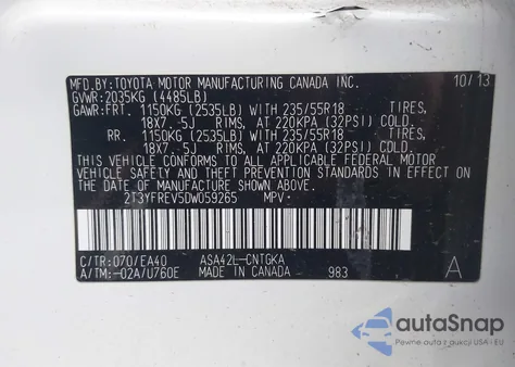 2013 Toyota Rav4 Limited from USA, damaged, VIN 2T3YFREV5DW059265